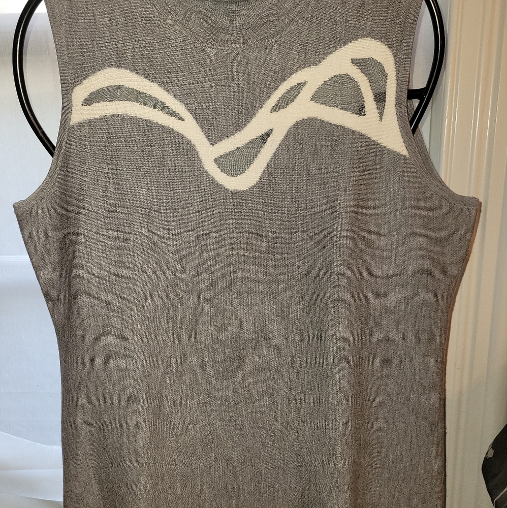 Elie Tahari Priyanka Fine Merino Grey Sleeveless Top Intarsia Illusion Knit NWT